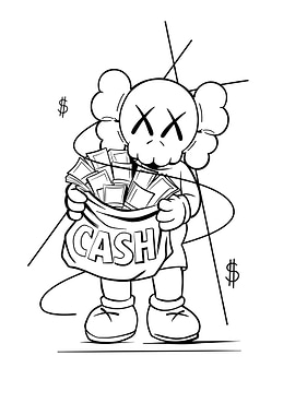 KAWS-style character with cash bag