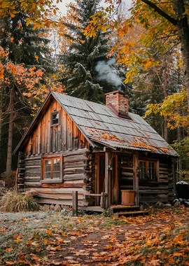 Autumn Cabin in the Woods