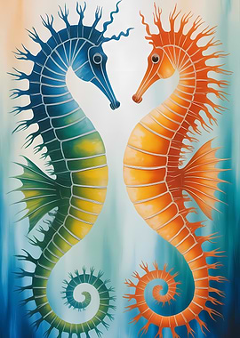 Colorful Seahorse Pair Painting
