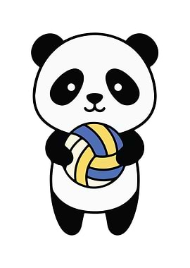 Cute Panda Holding Volleyball Cartoon