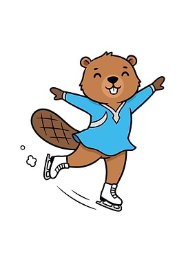 Cartoon Beaver Ice Skating