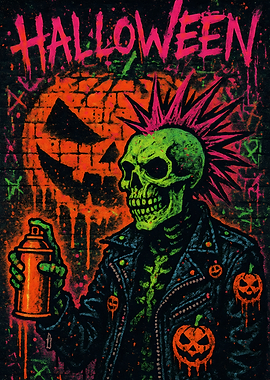 Halloween Punk Skeleton Graffiti Art