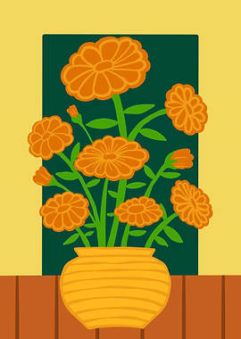 Orange Flowers in Vase Still Life