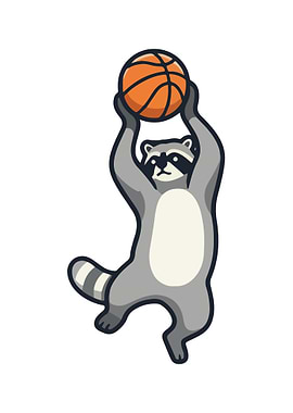 Cartoon Raccoon Playing Basketball