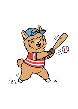 Cartoon Alpaca Playing Baseball Illustration