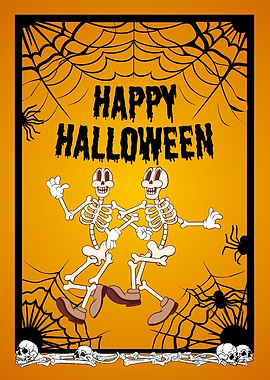 Happy Halloween Skeletons Cartoon