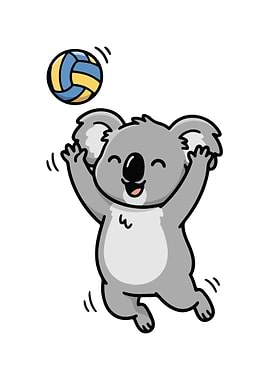 Cartoon Koala Playing Volleyball Illustration