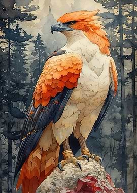 Watercolor Eagle in Forest