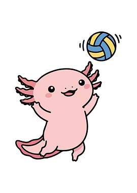 Axolotl playing volleyball cartoon illustration