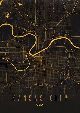 Kansas City, USA City Map Artwork - Modern Minimalist Street Map of Kansas City's Iconic Urban Landscape