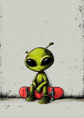 Alien on Skateboard