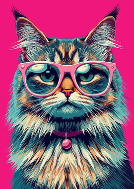 Digital Illustration of Cool Cat in Pop Art Style