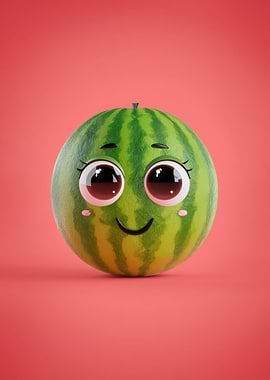 Cute Watermelon Character on Pink Background