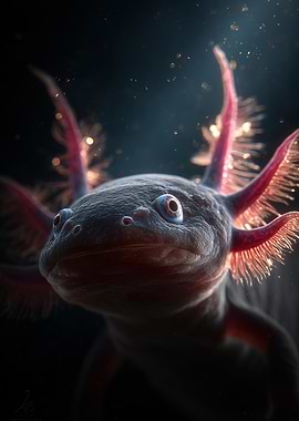 Axolotl Portrait with Gills and Sparkles