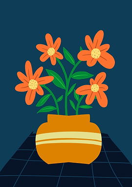 Orange Flowers in Vase Still Life