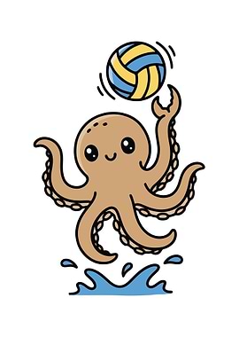 Cartoon Octopus Playing Volleyball