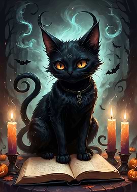 Halloween Black Cat with Spellbook