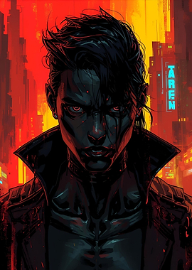 Cyberpunk Character Portrait with Red Eyes