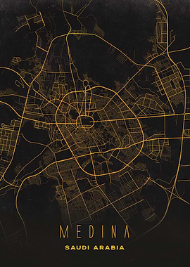 Medina, Saudi Arabia City Map Artwork - Modern Minimalist Street Map of Medina's Iconic Urban Landscape