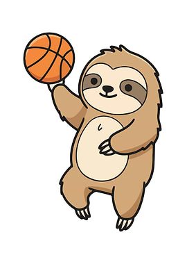Cartoon Sloth Playing Basketball