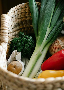 Woven Basket Filled with Fresh Vegetables