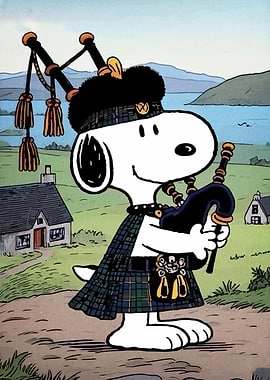 Snoopy as a Scottish Bagpiper
