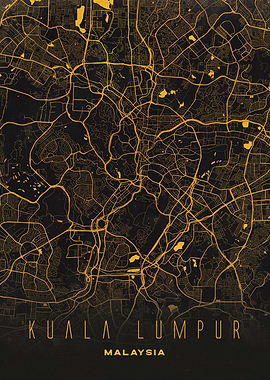 Kuala Lumpur, Malaysia City Map Artwork - Modern Minimalist Street Map of Kuala Lumpur's Urban Landscape