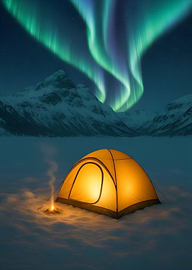 Camping under the Northern Lights in Winter