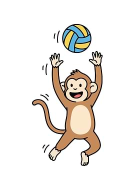 Cartoon Monkey Playing Volleyball