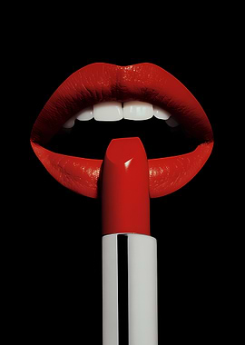 Red Lipstick and Lips on Black