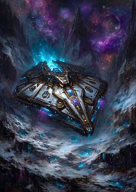 Futuristic Spaceship in Nebula