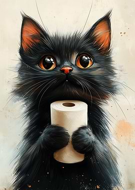 Black Cat with Toilet Paper Roll