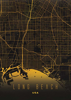 Long Beach, USA City Map Artwork - Modern Minimalist Street Map of Long Beach's Iconic Urban Landscape