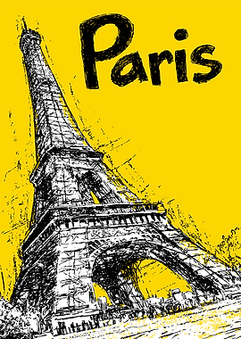 Eiffel Tower Paris Yellow Sketch