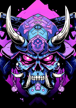 Cyberpunk Samurai Skull Illustration
