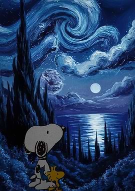 Snoopy and Woodstock Starry Night Parody