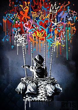 Banksy Graffiti Art - Child in Hot Air Balloon