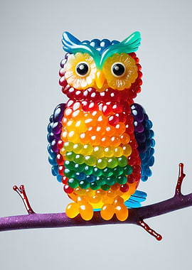 Gumdrop Colorful Rainbow Owl on Branch