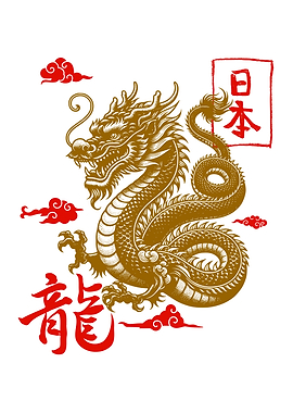 Golden Dragon with Japanese Text