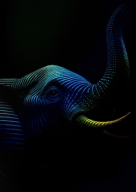 Abstract Elephant with Rainbow Lines