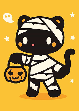 Cute Mummy Cat Halloween Illustration