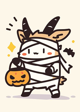 Cute Halloween Mummy Goat Illustration