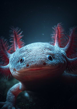 Axolotl Portrait in Dark Water