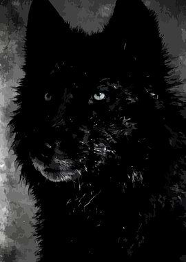 Black Wolf Portrait with Blue Eyes