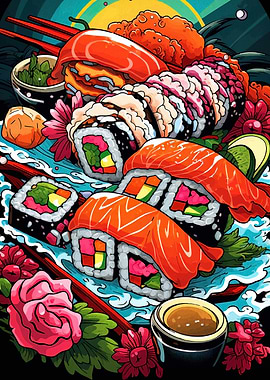 Sushi Feast with Floral Accents