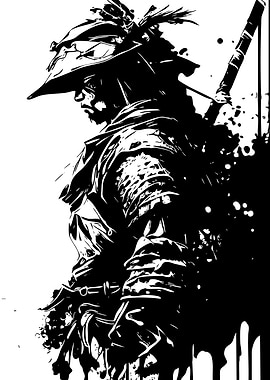 Samurai Warrior Black and White Art