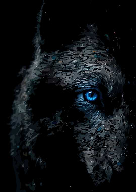 Wolf Portrait with Piercing Blue Eye