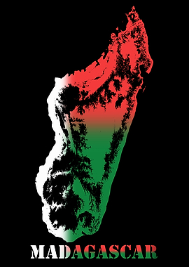 Madagascar Map Topographic Contour Relief Map blending terrain features into its emblematic colorful flag