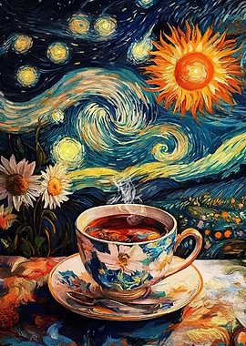 Starry Night Tea Cup Painting