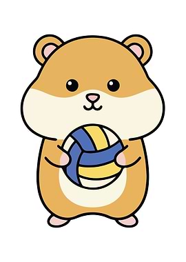 Hamster with Volleyball Cartoon Illustration